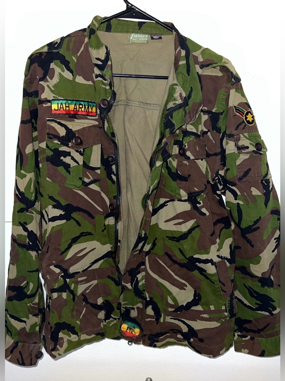 Camouflage Military-Style Jacket with Jah Army Patch